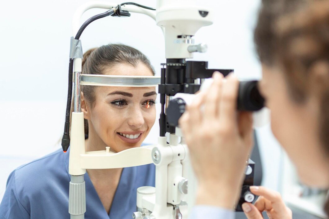 Ophthalmology specialist explaining heart function test results to a patient