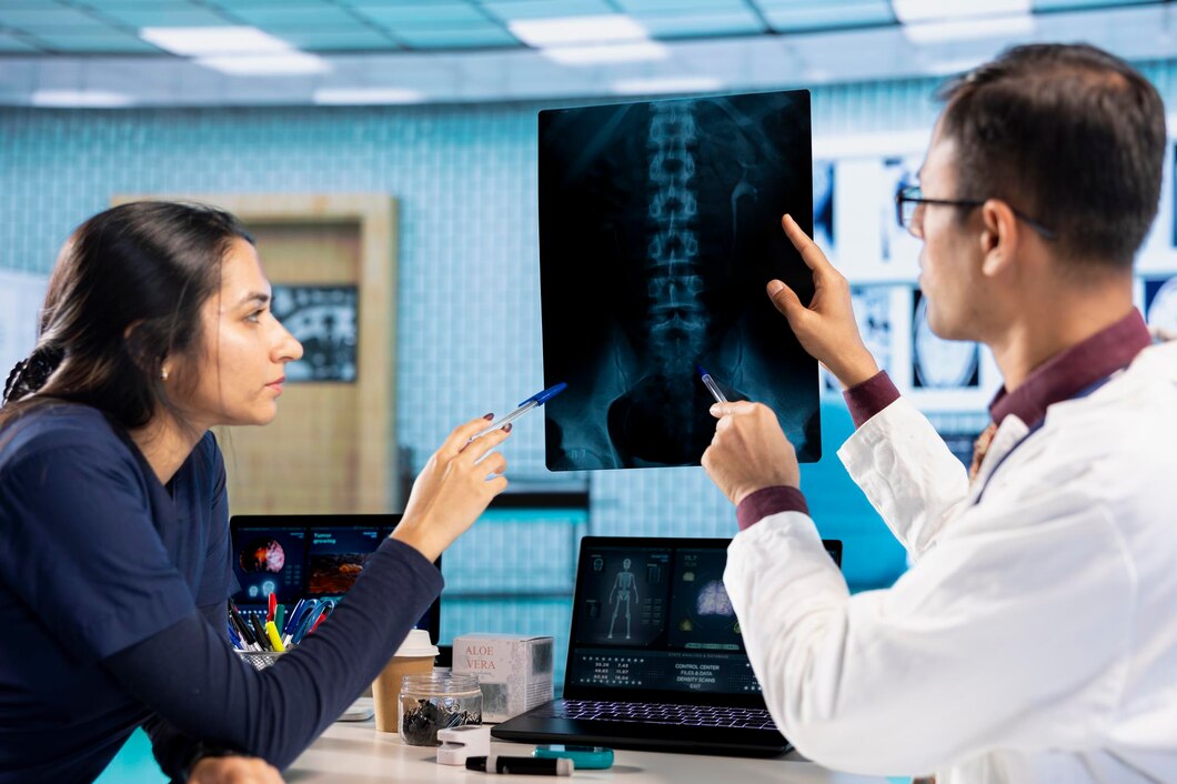 Healthcare professional sharing medical expertise with a patient in an office